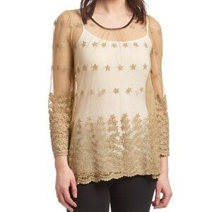 NWT Ryu Cocoa Sheer Lace Top, Size S